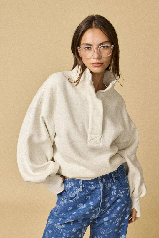 PT18729 - High Collar Half Button-Up Relaxed Fit Pullover: Red / S-M-L (2-2-2)