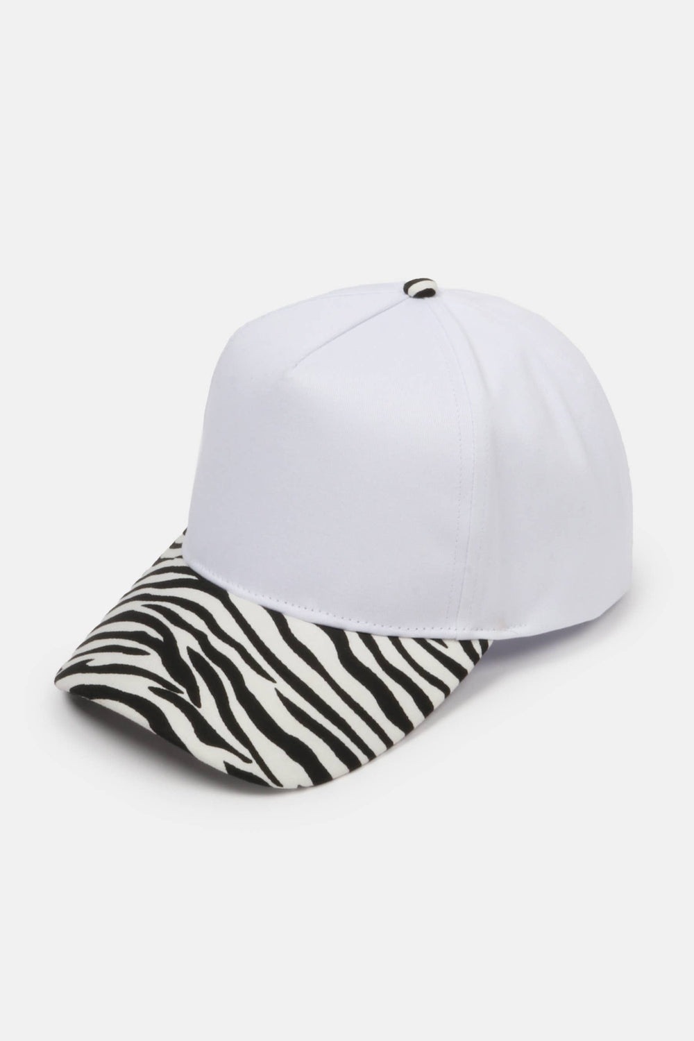 ZEBRA Animal Print Brim 5 Panel Two Tone Blank Cap: White