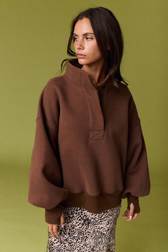 PT18729 - High Collar Half Button-Up Relaxed Fit Pullover: Red / S-M-L (2-2-2)