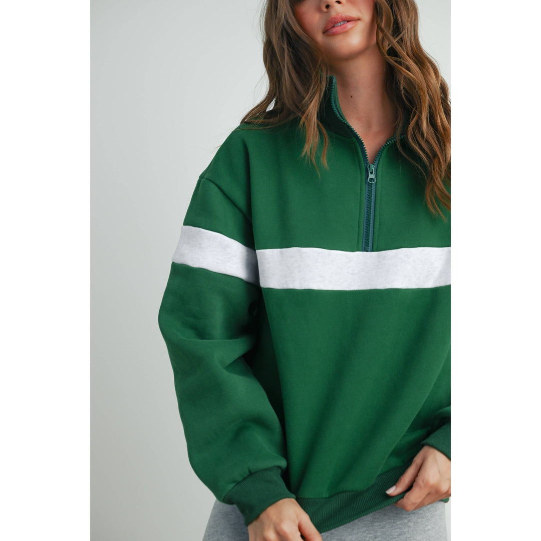 Two-Toned Half Zip Collar Sweatshirt - BMT7535: GREY / BLUE / L