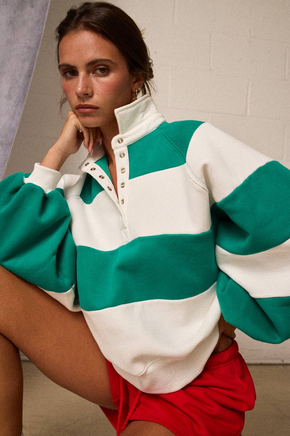 PT16060-3 - Everly Striped Pullover: GREEN / S-M-L (2-2-2)