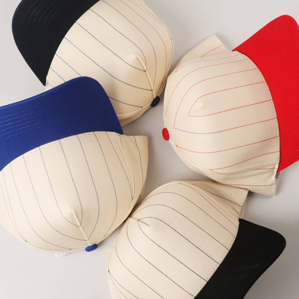 Two-Tone Pinstripe Canvas Trucker Hat: NVY / One Size