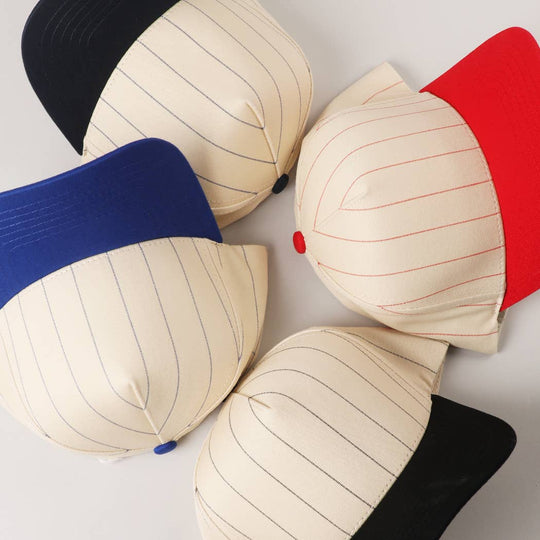 Two-Tone Pinstripe Canvas Trucker Hat: NVY / One Size
