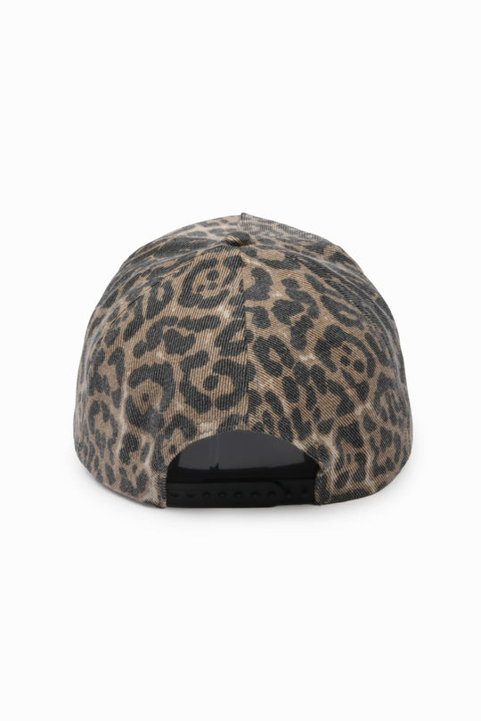 Washed Leopard Print 5 Panel Trucker Hat: Leopard