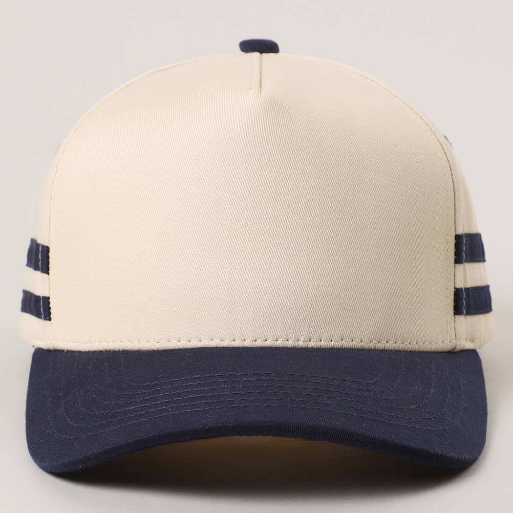 Two Tone Canvas Cotton Two Stripes Trucker Hat : RED / One Size