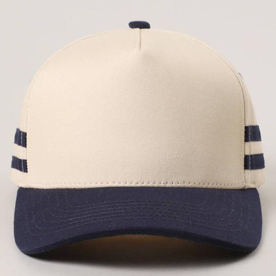 Two Tone Canvas Cotton Two Stripes Trucker Hat : RED / One Size