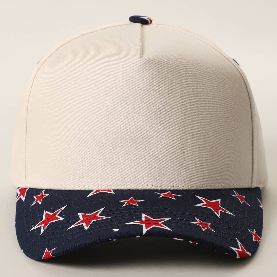 Star Print Brim 5 Panel Trucker Hat: RED / ONE SIZE