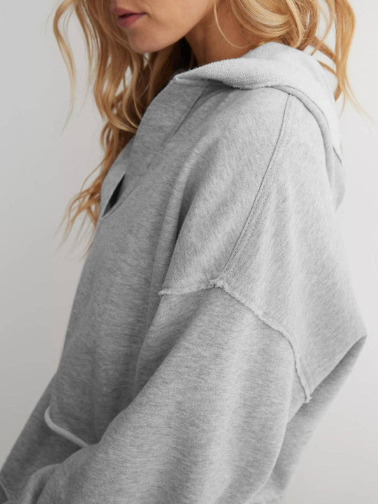 Oversized Hooded V Neck Sweatshirt Pullover Top: Dark Grey / M