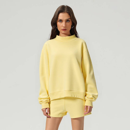 Unisex Fall Cozy Fleece Mock Neck Sweatshirt: White / M