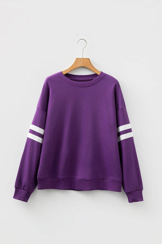 Varsity Stripe Drop Shoulder Oversized Women’s Sweatshirt: Fiery Red / 65%Polyester+35%Cotton / M