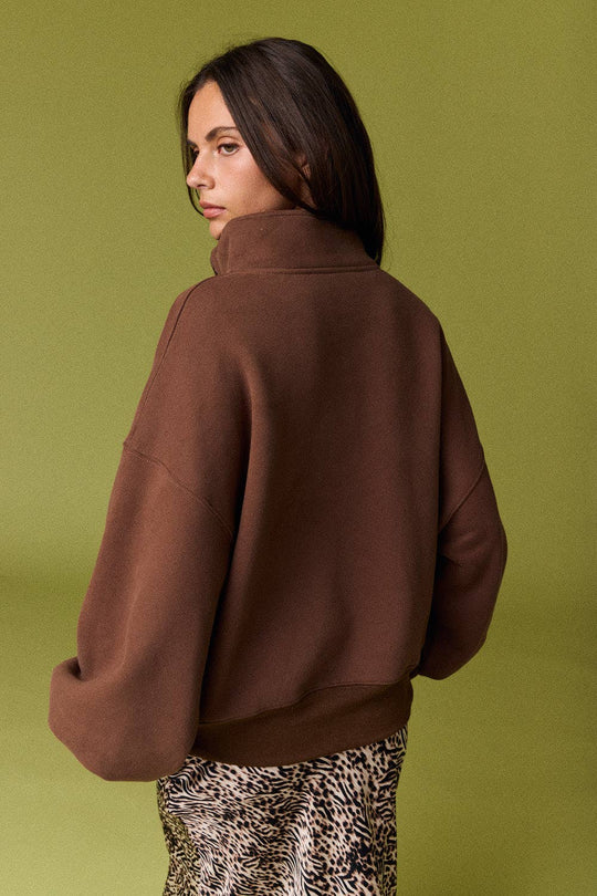 PT18729 - High Collar Half Button-Up Relaxed Fit Pullover: Red / S-M-L (2-2-2)