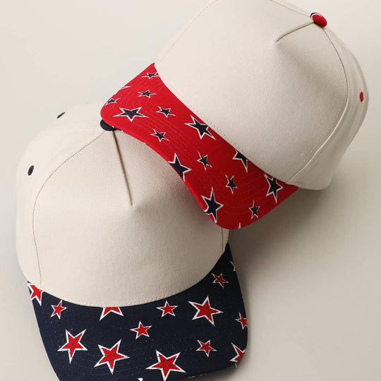 Star Print Brim 5 Panel Trucker Hat: NAVY / ONE SIZE