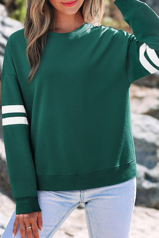 Varsity Stripe Drop Shoulder Oversized Women’s Sweatshirt: Fiery Red / 65%Polyester+35%Cotton / XL