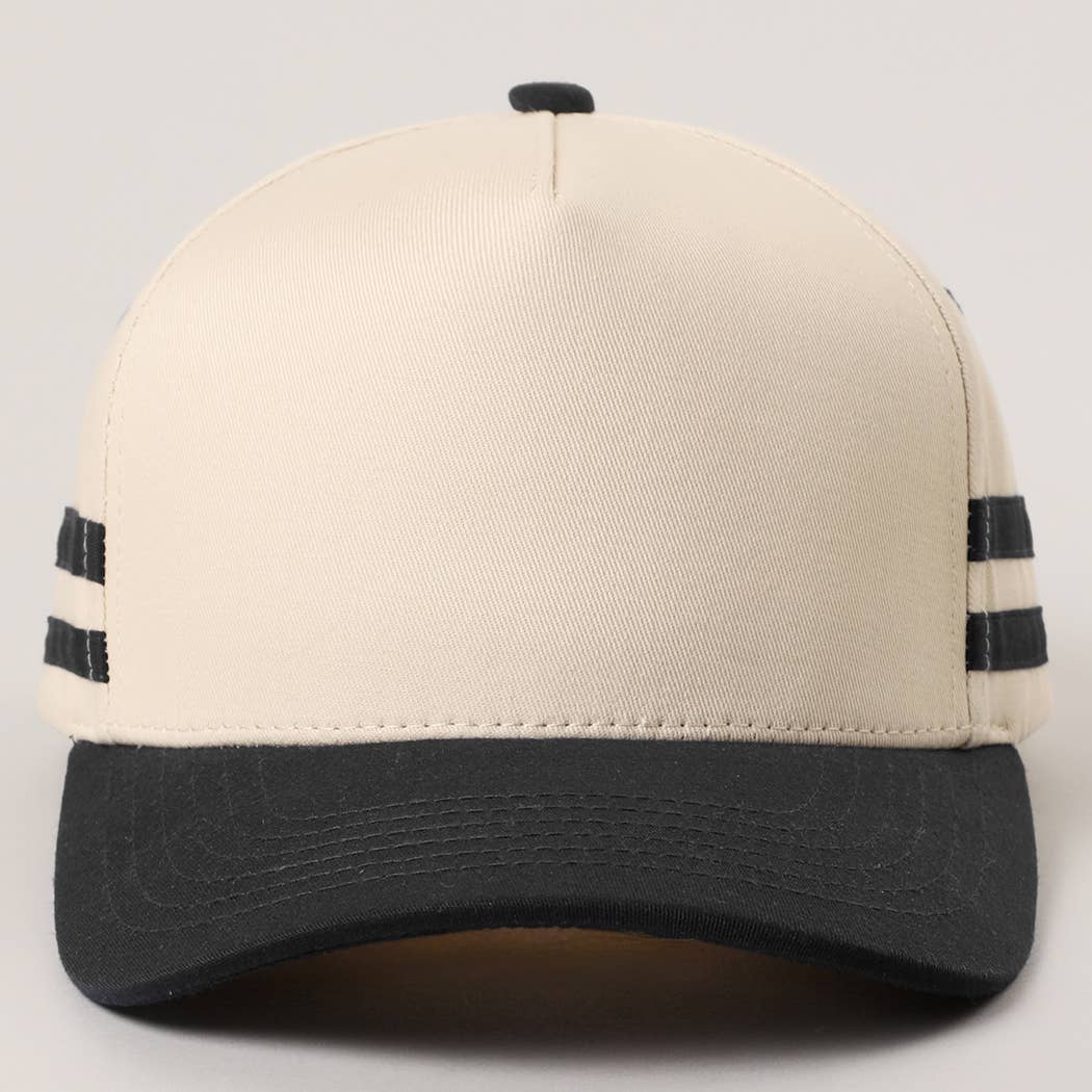 Two Tone Canvas Cotton Two Stripes Trucker Hat : RED / One Size