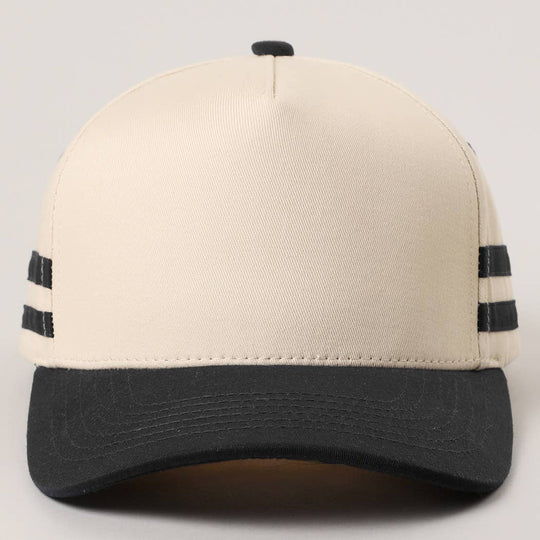 Two Tone Canvas Cotton Two Stripes Trucker Hat : NVY / One Size
