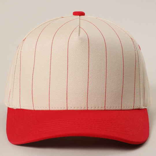 Two-Tone Pinstripe Canvas Trucker Hat: RED / One Size