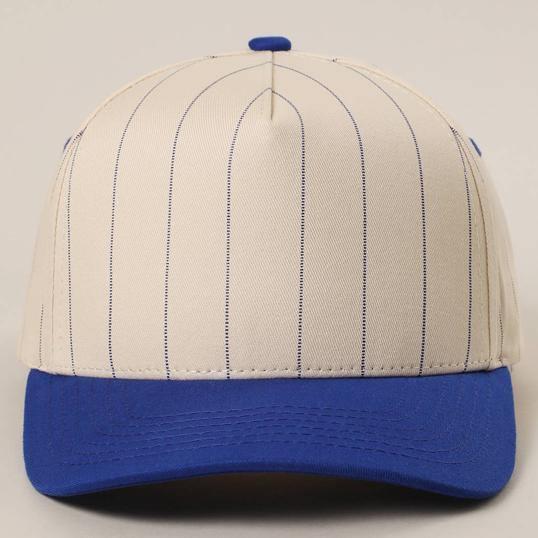 Two-Tone Pinstripe Canvas Trucker Hat: BLU / One Size