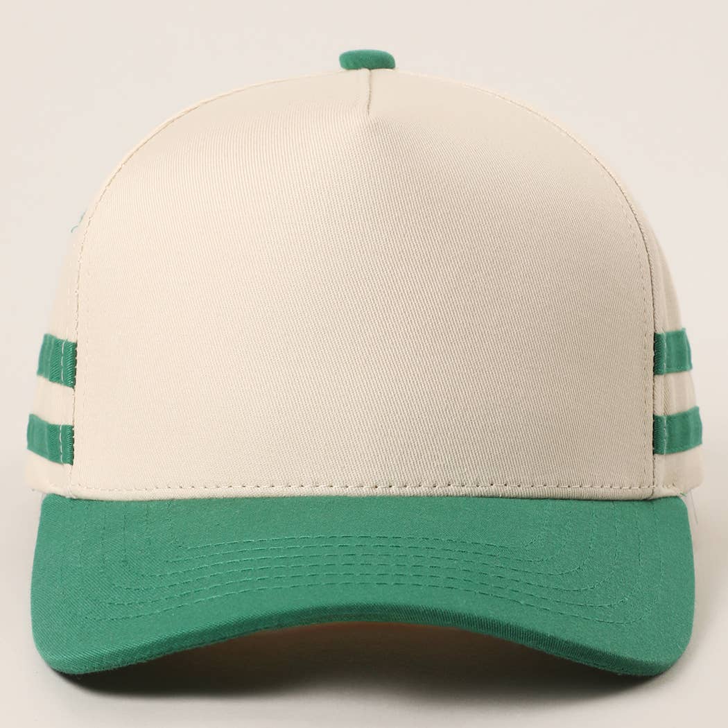 Two Tone Canvas Cotton Two Stripes Trucker Hat : RED / One Size