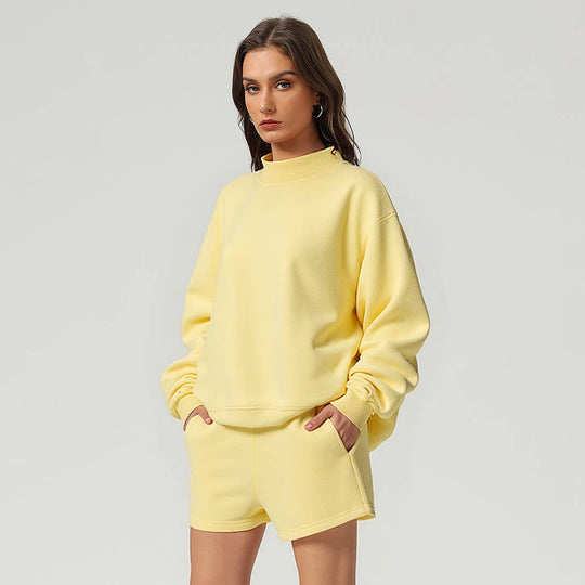 Unisex Fall Cozy Fleece Mock Neck Sweatshirt: White / M