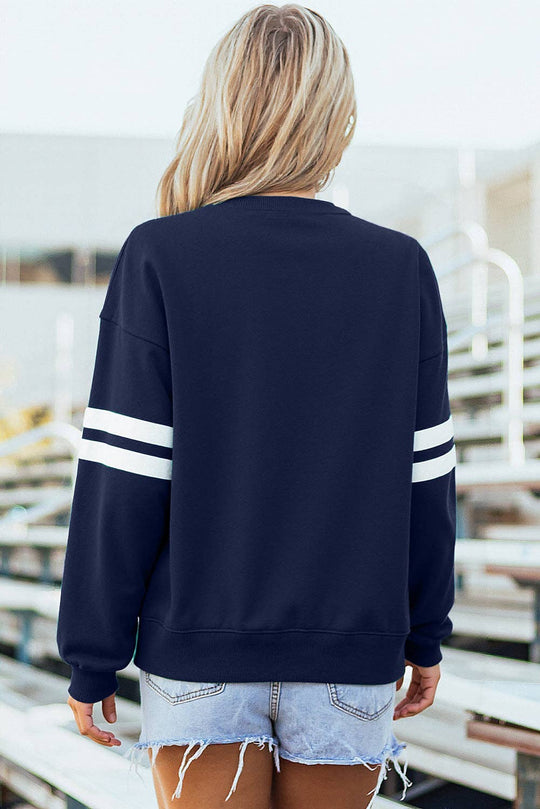 Varsity Stripe Drop Shoulder Oversized Women’s Sweatshirt: Fiery Red / 65%Polyester+35%Cotton / L
