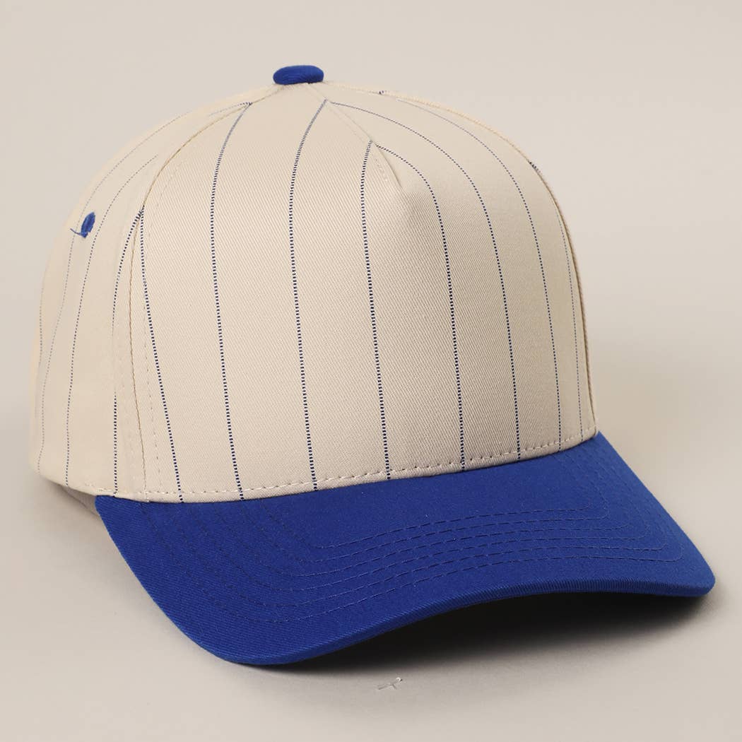 Two-Tone Pinstripe Canvas Trucker Hat: NVY / One Size