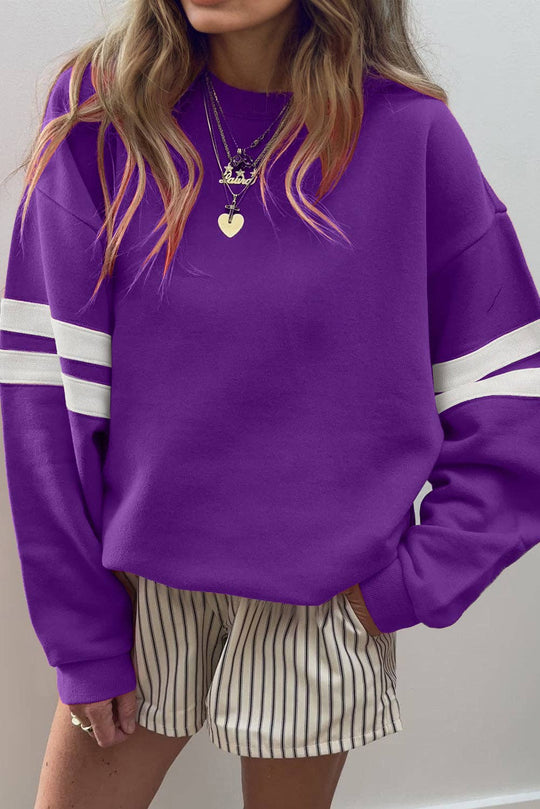 Varsity Stripe Drop Shoulder Oversized Women’s Sweatshirt: Fiery Red / 65%Polyester+35%Cotton / M