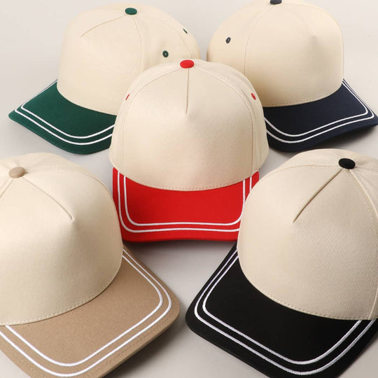 Double Stitched Plain Two Tone Canvas Cotton Trucker Hat: BLACK / One Size