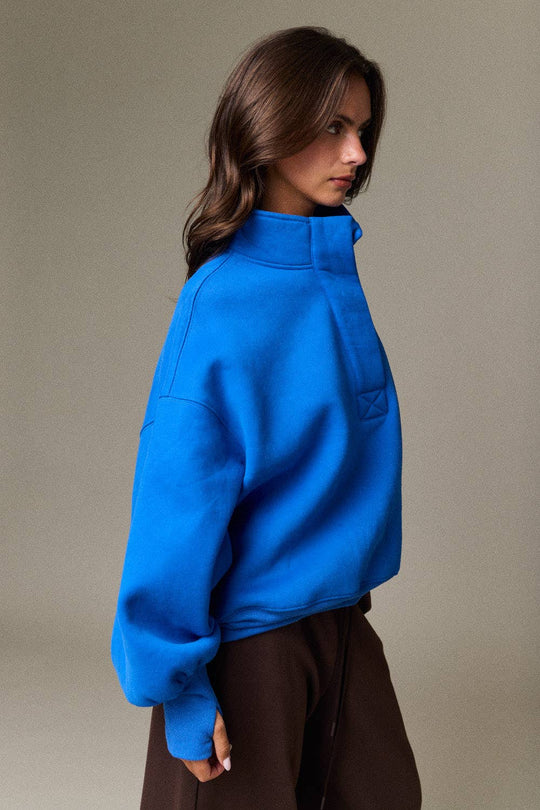 PT18729 - High Collar Half Button-Up Relaxed Fit Pullover: Red / S-M-L (2-2-2)