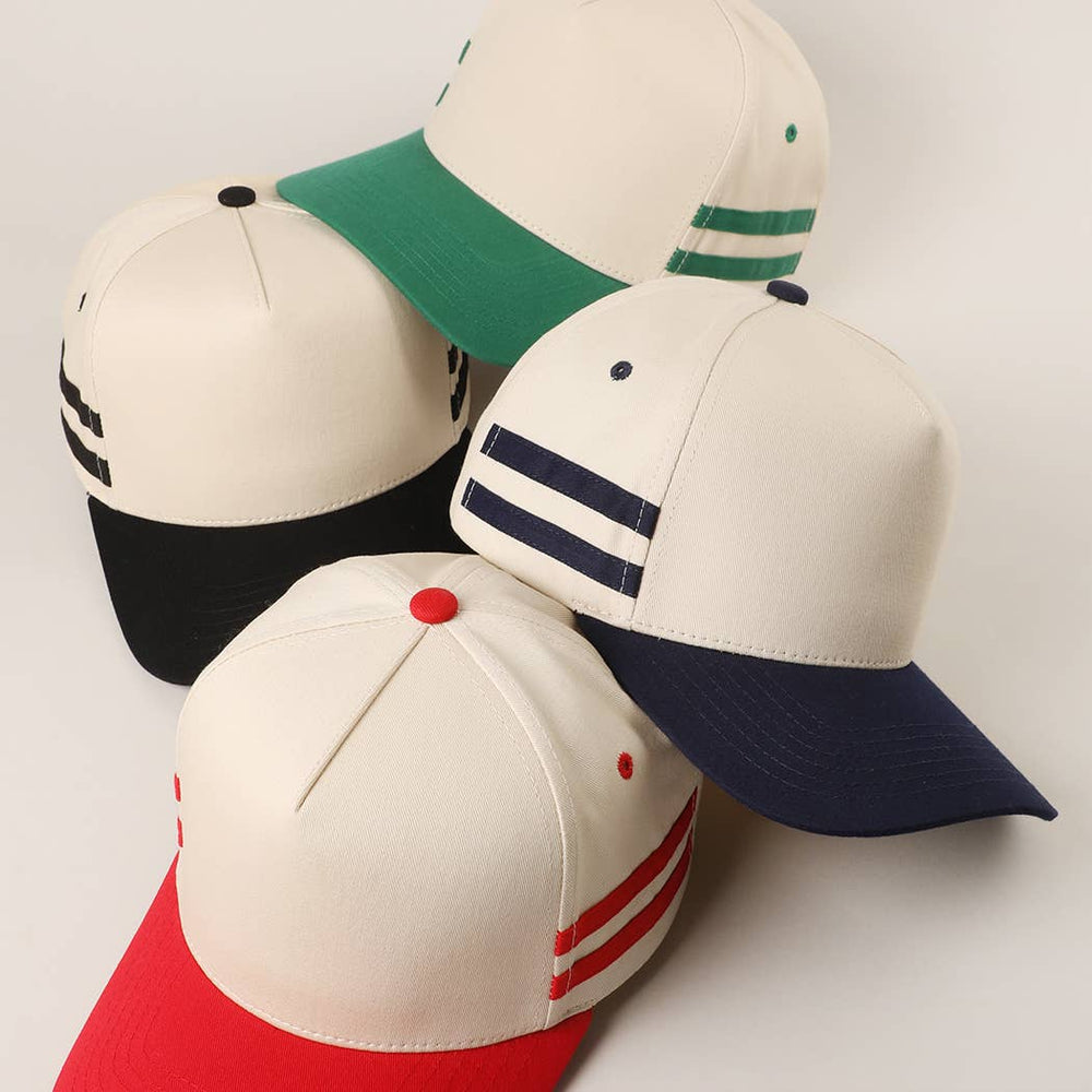 Two Tone Canvas Cotton Two Stripes Trucker Hat : NVY / One Size
