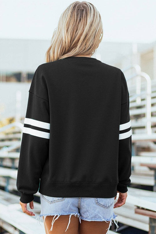 Varsity Stripe Drop Shoulder Oversized Women’s Sweatshirt: Fiery Red / 65%Polyester+35%Cotton / M