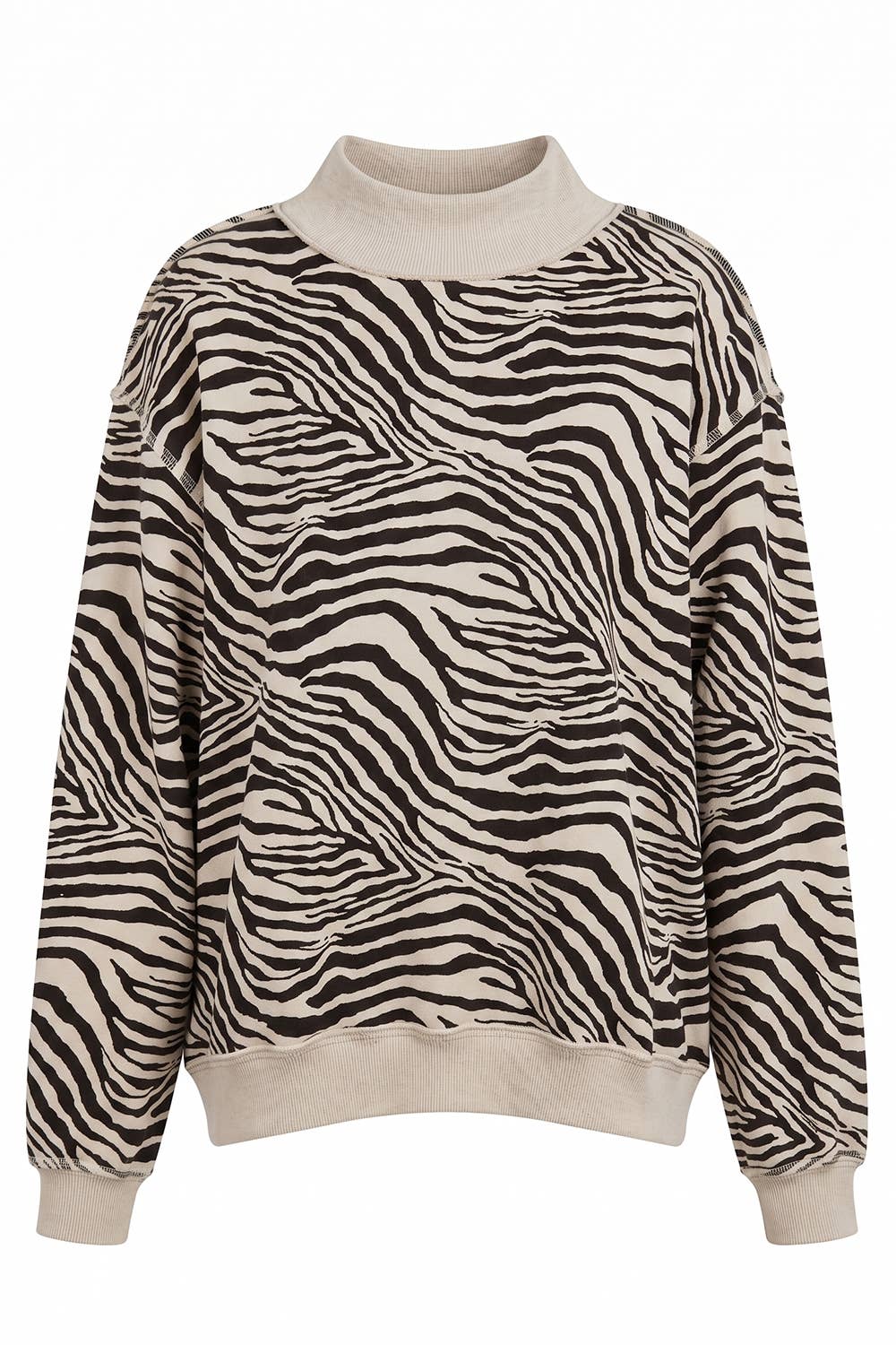 IT2594-ZEBRA | Zebra-Patterned Mock-Neck Sweatshirt: ZEBRA / S/M-L/XL (3-3)