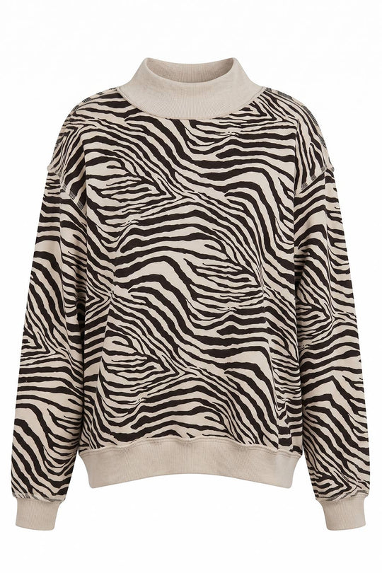 IT2594-ZEBRA | Zebra-Patterned Mock-Neck Sweatshirt: ZEBRA / S/M-L/XL (3-3)