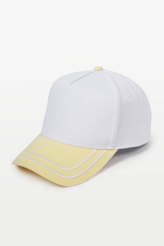 Retro Stripe Brim Two Tone 5-Panel Cap: Yellow