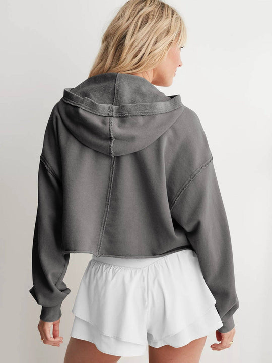 Oversized Hooded V Neck Sweatshirt Pullover Top: Dark Grey / XL