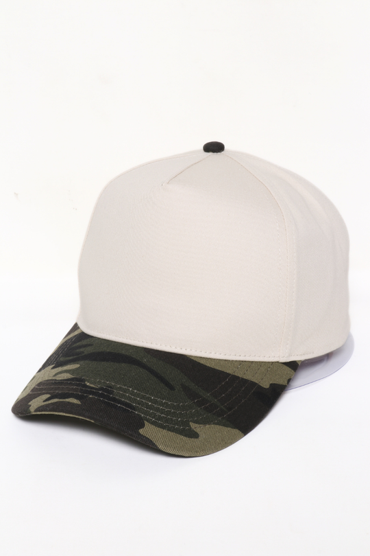 Camo Print Brim 5 Panel Caps: Camo
