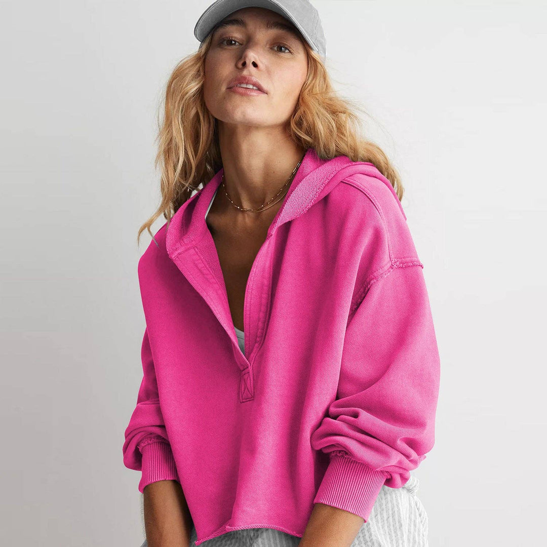 Oversized Hooded V Neck Sweatshirt Pullover Top: Dark Grey / S