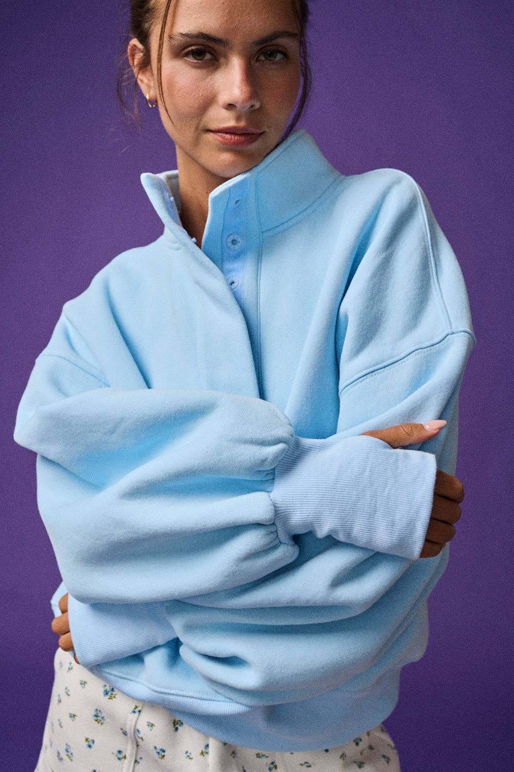 PT18729 - High Collar Half Button-Up Relaxed Fit Pullover: Red / S-M-L (2-2-2)
