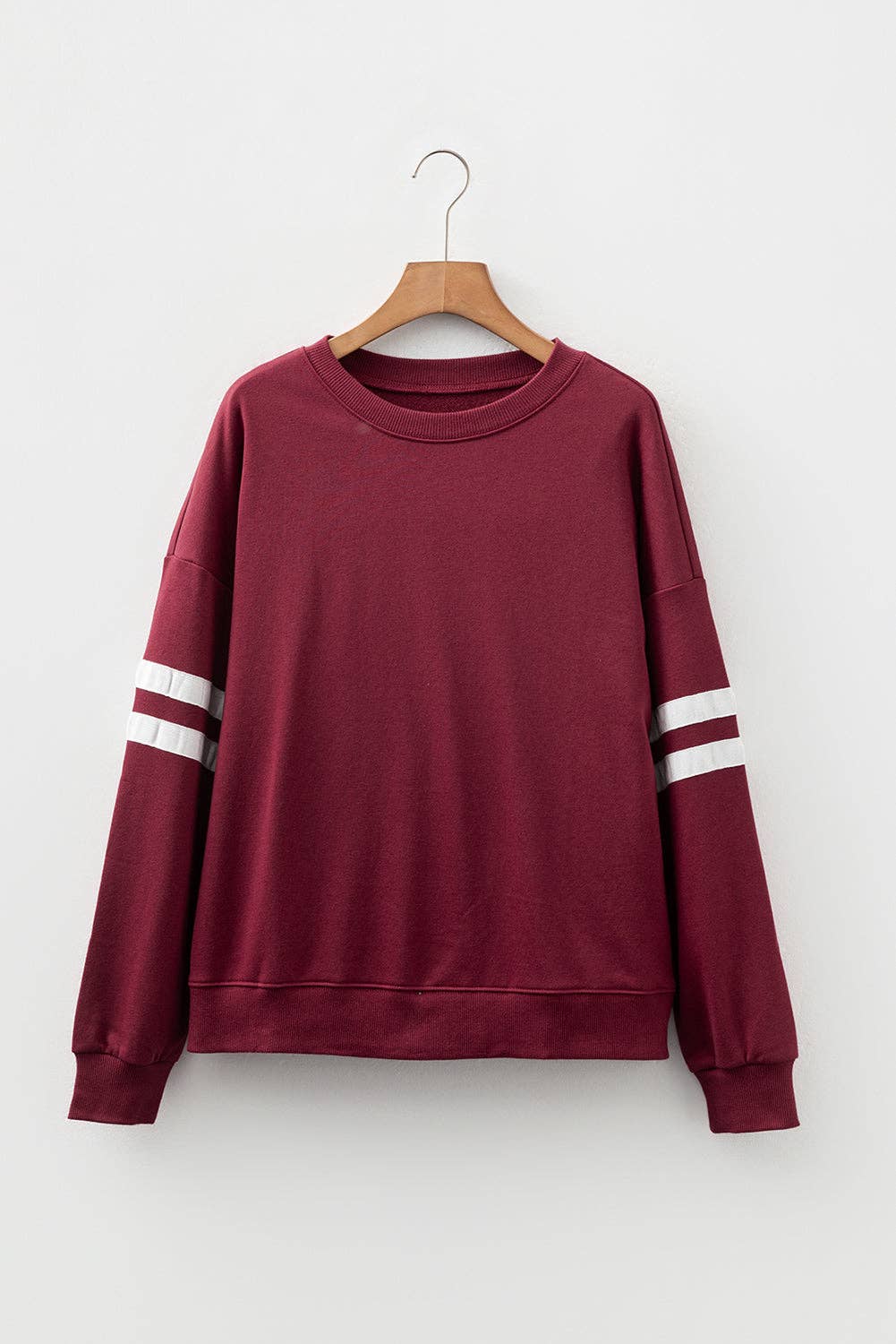 Varsity Stripe Drop Shoulder Oversized Women’s Sweatshirt: Fiery Red / 65%Polyester+35%Cotton / M