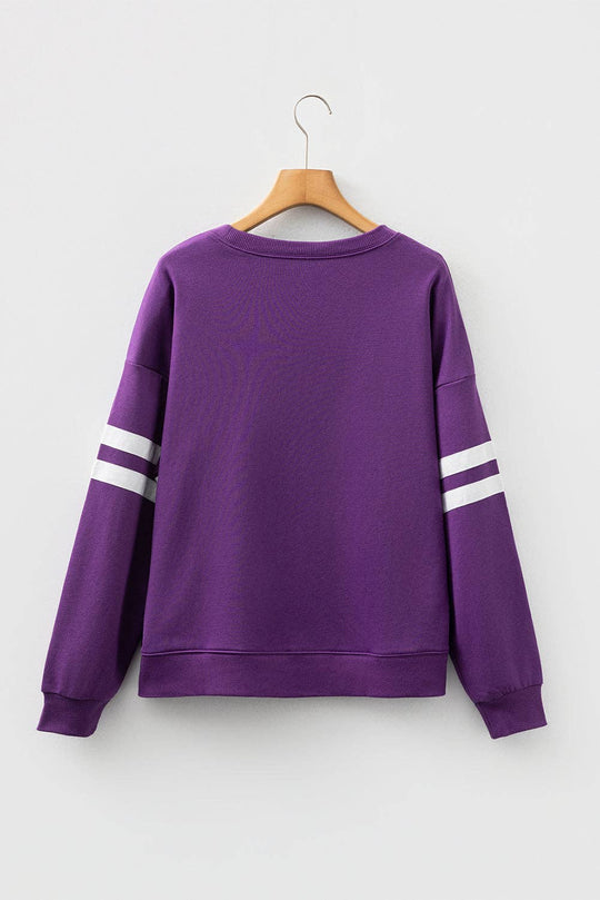 Varsity Stripe Drop Shoulder Oversized Women’s Sweatshirt: Fiery Red / 65%Polyester+35%Cotton / L