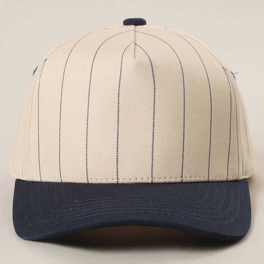 Two-Tone Pinstripe Canvas Trucker Hat: RED / One Size