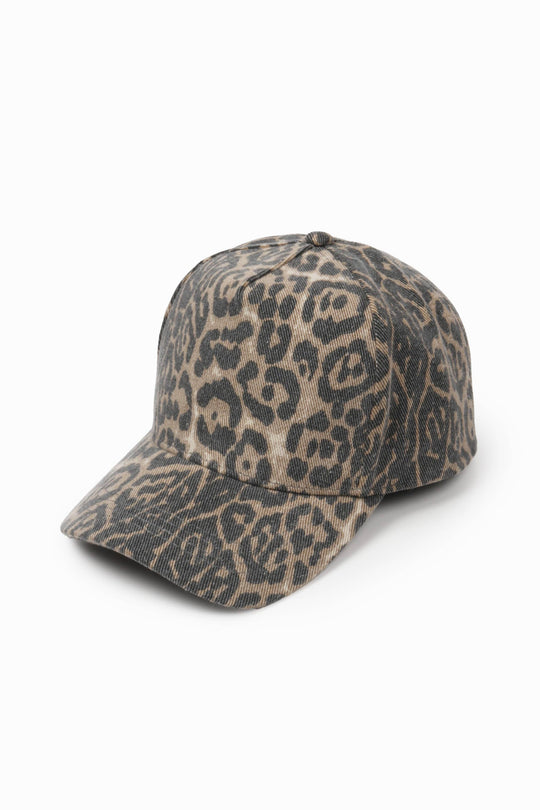 Washed Leopard Print 5 Panel Trucker Hat: Leopard