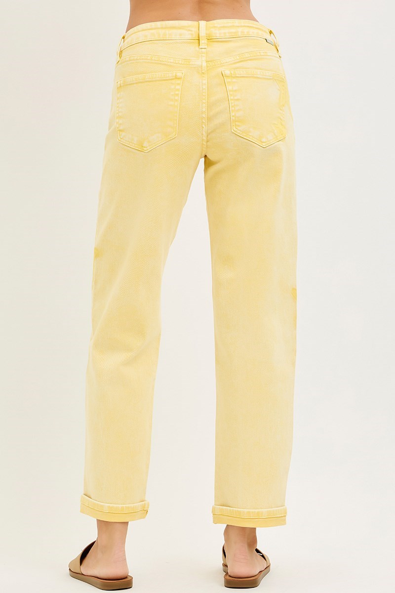 Risen Lemon Washed Star Stretchy Slim Barrel Boyfriend Jean