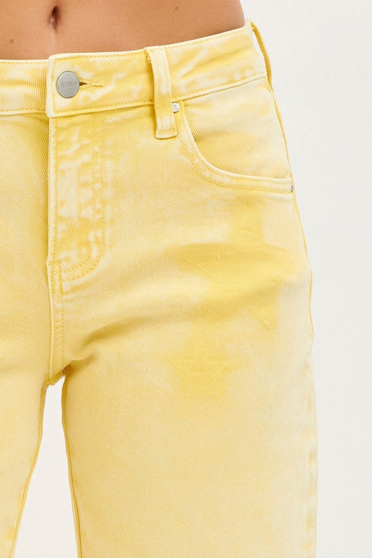 Risen Lemon Washed Star Stretchy Slim Barrel Boyfriend Jean