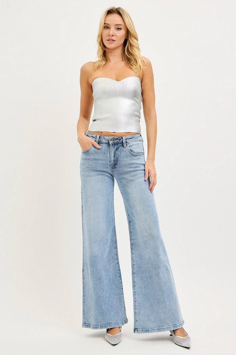 Risen Sparkle Low Rise Wide Leg Jeans