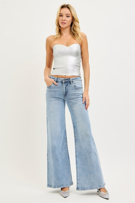 Risen Sparkle Low Rise Wide Leg Jeans