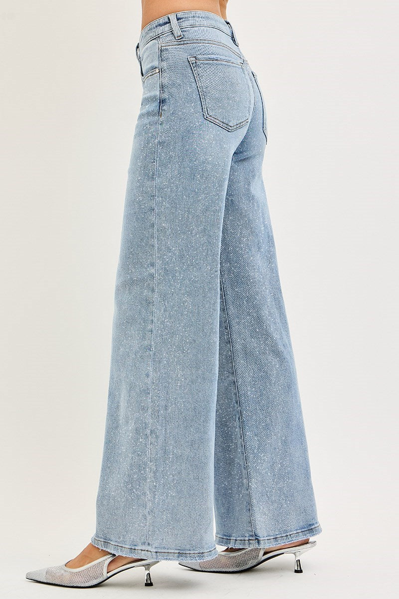 Risen Sparkle Low Rise Wide Leg Jeans