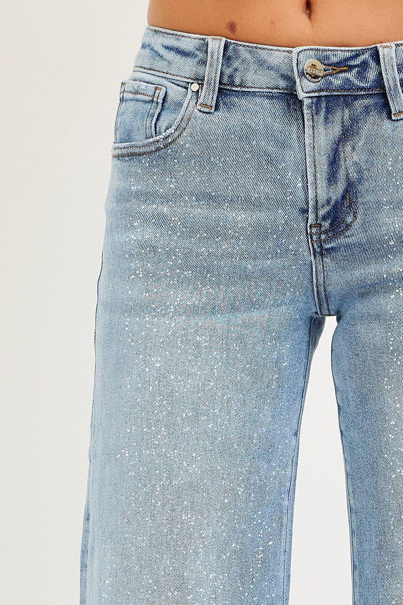 Risen Sparkle Low Rise Wide Leg Jeans