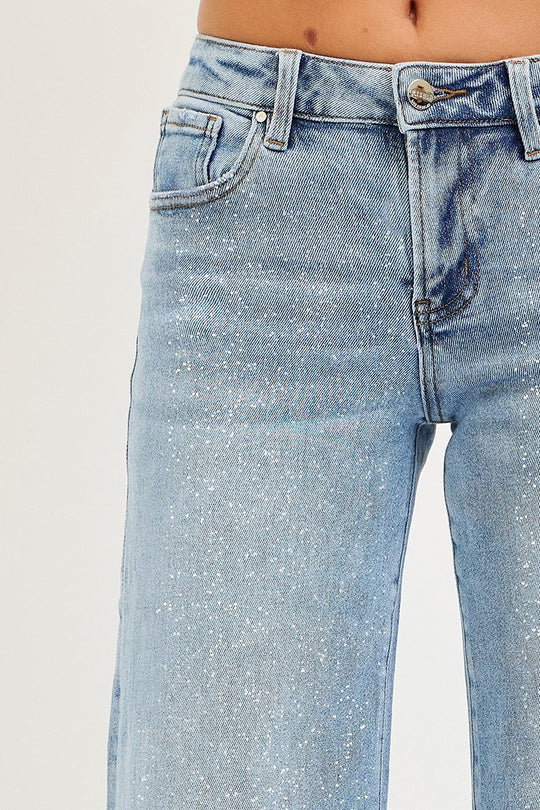Risen Sparkle Low Rise Wide Leg Jeans