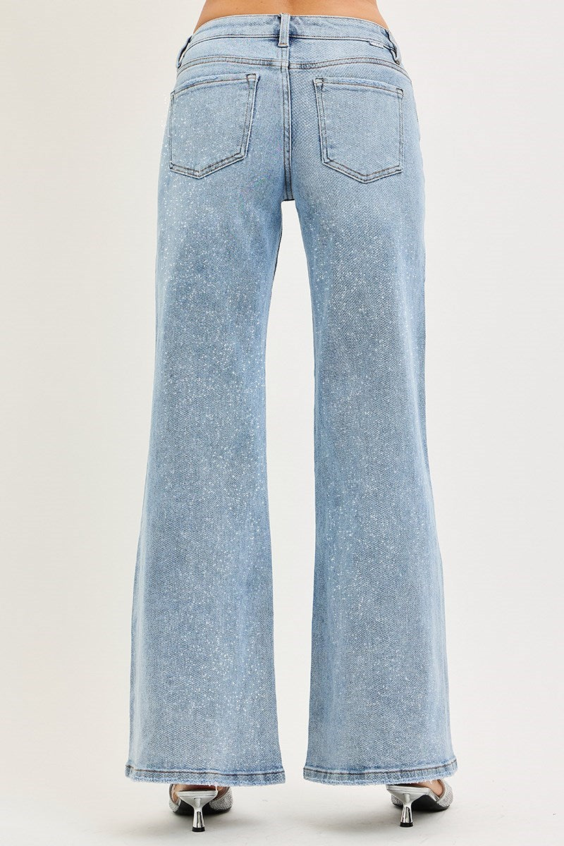 Risen Sparkle Low Rise Wide Leg Jeans