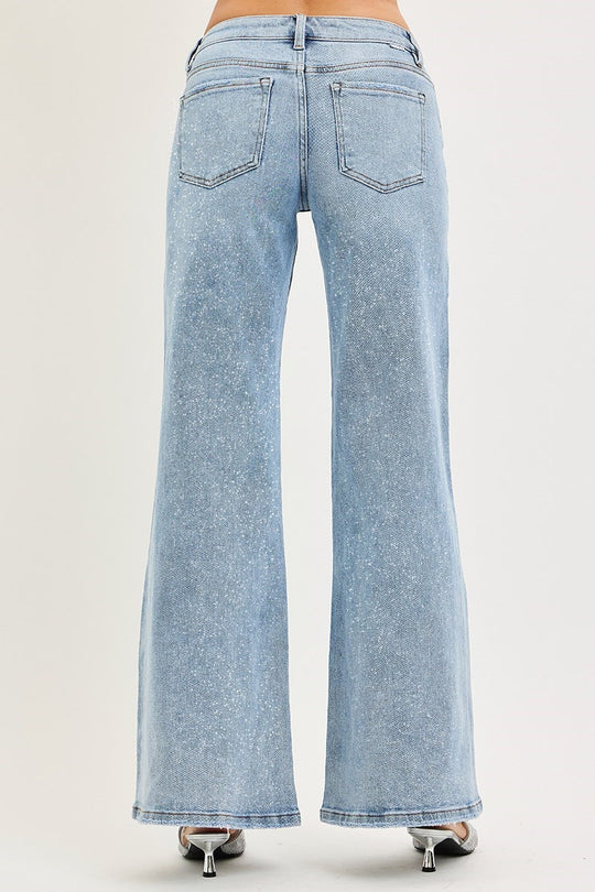 Risen Sparkle Low Rise Wide Leg Jeans
